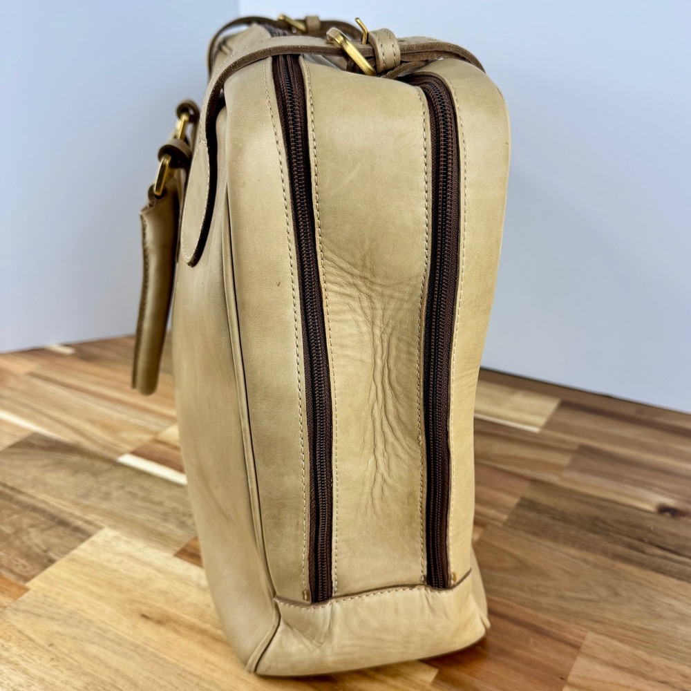 Tramontano Napoli Italian Leather Structured Satchel Handbag Beige Gold Hardware - Picture 4 of 12